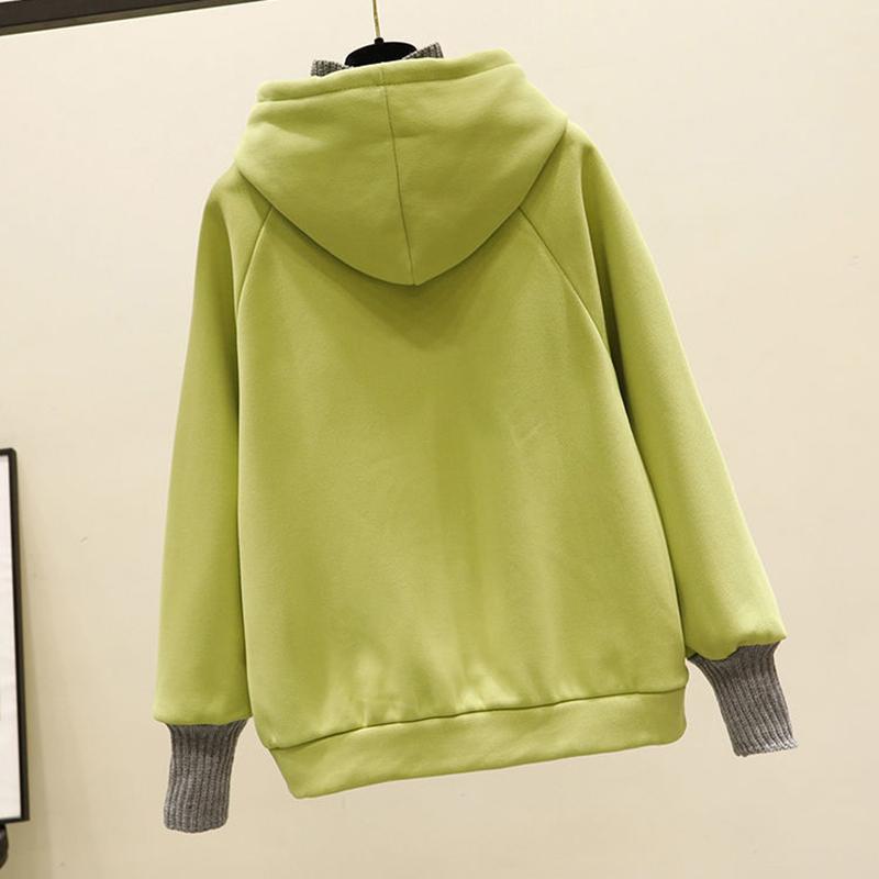 Plush Thick Hoodie Two-piece Suit Women Leisure Loose Sports Suit Stand-up Collar Zipper Hoodie Suit Loose and Comfortable