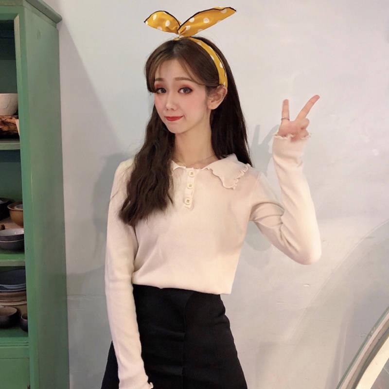 Solid Color Wild Sweater Women's Hedging Slim Was Thin Long-sleeved Lapel Bottoming Sweater