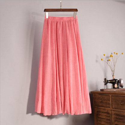 Vintage Women Cotton Linen Skirt High Waisted Elegant Sexy Solid White Black Pleated Skirts Female Maxi Skirts Women Long Skirts