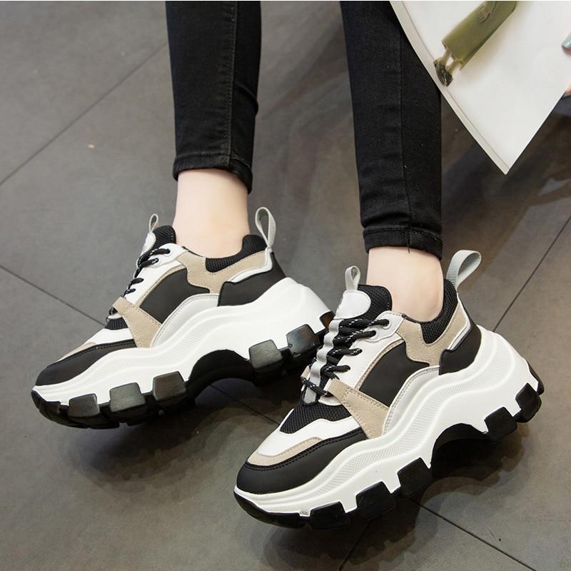 Women's Chunky Sneakers Thick Bottom Platform Vulcanize Shoes Fashion Breathable Casual Running Shoe