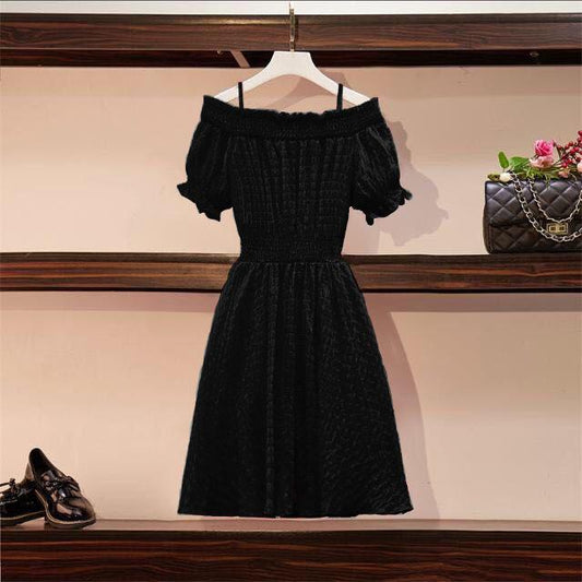 Fashion Off-shoulder Dress Summer Women Elegant Knee-length Spaghetti Strap Dress for Party Evening
