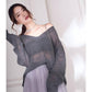 Pofulove Mohair Sweater Hedging Thin Perspective Sexy Lady Hollow Long-sleeve Bottoming Knitwear