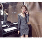 Autumn and Winter Fashion Bag Hip Sexy Dress Mid-length Long-sleeved V-neck Sweater