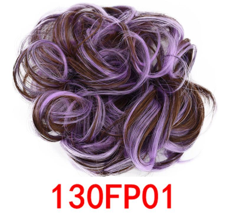 Girls Curly Scrunchie Chignon Rubber Band Multicolor Synthetic Hair Ring Wrap on Messy Bun Ponytails