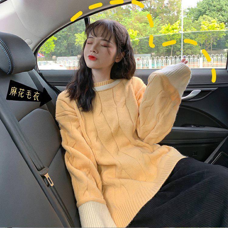 Pink Knitted Pullover Sweaters Causal Autumn Women's Clothing Panelled Oversize Tops Long Sleeve