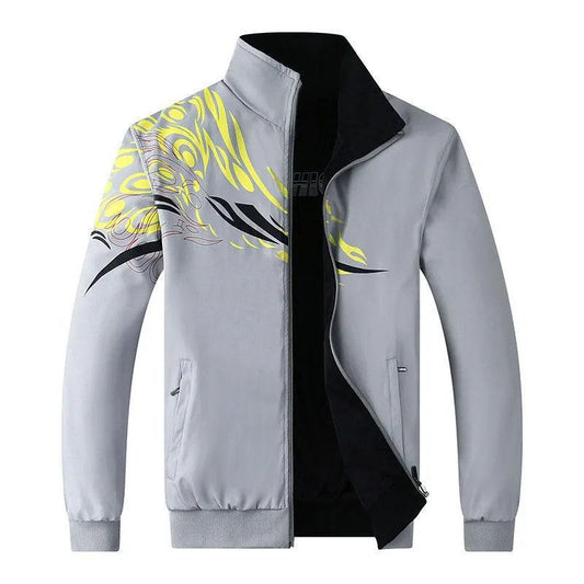 Reversible Men's Spring and Autumn Casual Jacket Double Side Outerwear Large Size Stand Collar Zipper Printing Sportwear