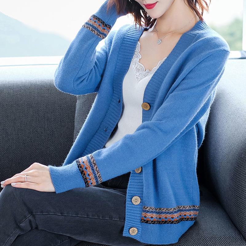 Autumn and Winter Style Korean Loose Knitted Cardigan Button Long-sleeved Sweater Fashion Coat Women