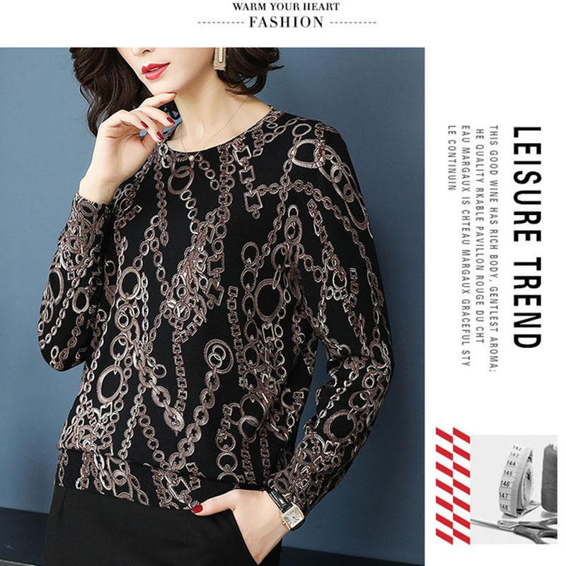 Vintage Ethnic Style Printed Woolen Sweater Women Loose O-Neck High-end Cashmere Sweater Wool Knit  Jumper Top