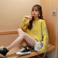 Stars Pattern Knitted Sweater Women's Winter Jacquard Round Neck Loose Pullover Sweater