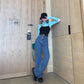 Spring  Autumn Plus Size Loose Woven Denim Wide-leg Trousers   Straight Thin High-waist Casual Mopping Pants Women