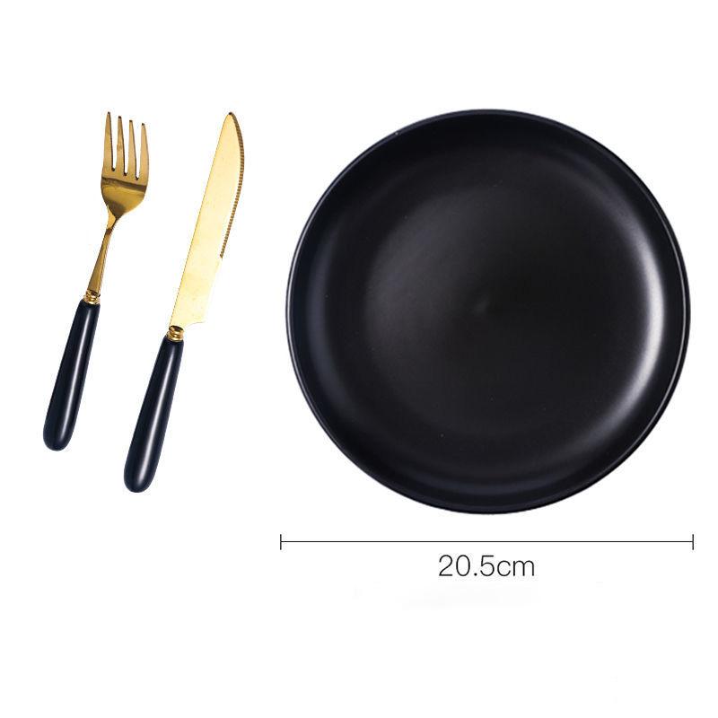 Nordic Ins Wind Color Glaze Tableware Household Steak Plate Dish Net Red Ceramic Simple Creative Western Food Disc Knife and Fork