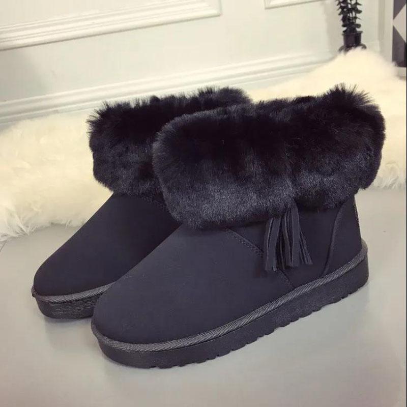 Fringed Snow Boots Thick-soled Ladies Short Boots Winter Waterproof Non-slip Cotton Shoes Wild Plush Boots
