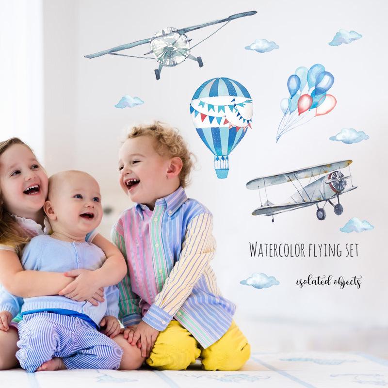 Watercolor hand-painted airplane balloon background decorative wall stickers