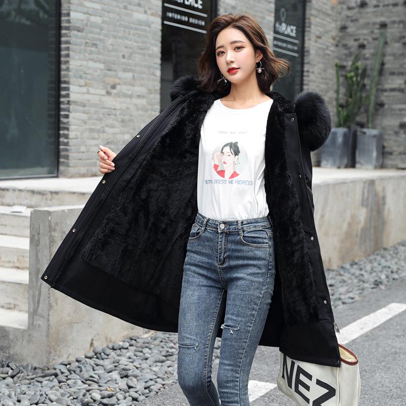Winter Women's Cotton Jacket Coat Mid-length Pie To Overcome with Fur Collar Fashion Winter Down Jacket Plus Velvet Jacket