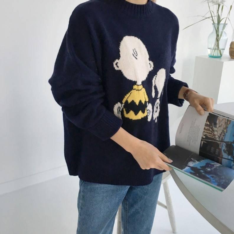 Pofulove Autumn Winter Cloth Sweater Female Students Loose Wild Bottoming Sweaters Jacket Coat