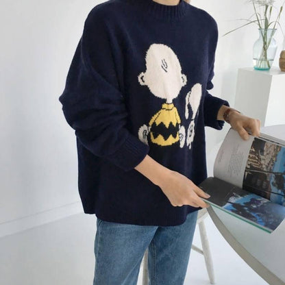 Pofulove Autumn Winter Cloth Sweater Female Students Loose Wild Bottoming Sweaters Jacket Coat