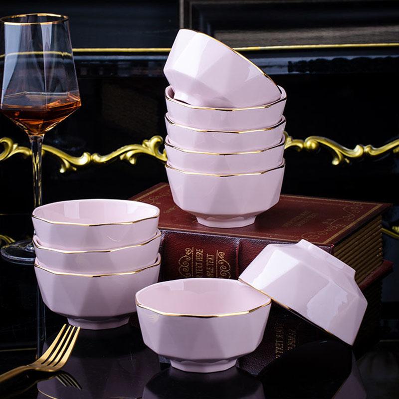 Phnom Penh Diamond Bowl Set Creative Japanese Pure Color Household Ceramic Rice Bowl Instant Noodle Bowl