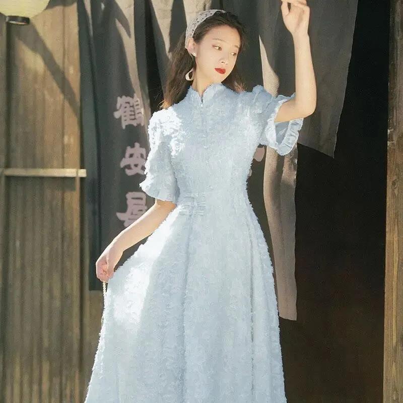 Retro Dress Spring and Summer Gentle Wind Skirt French Niche Fashion Was Thin and Covered Belly Western Style