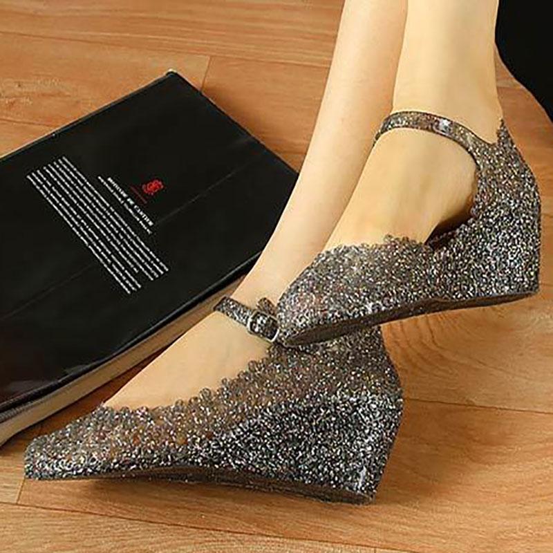 Crystal Sandals Wedge Women's Shoes High-heeled Shoes Women's Square Dance Shoes Baotou Hole Shoes