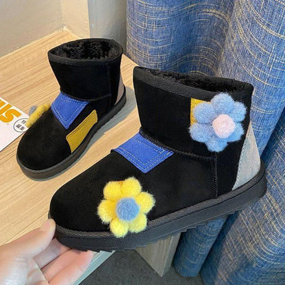 Color-blocking Snow Boots Women's Autumn and Winter Plus Velvet Cotton Shoes Thick-soled Waterproof Non-slip Short Boots