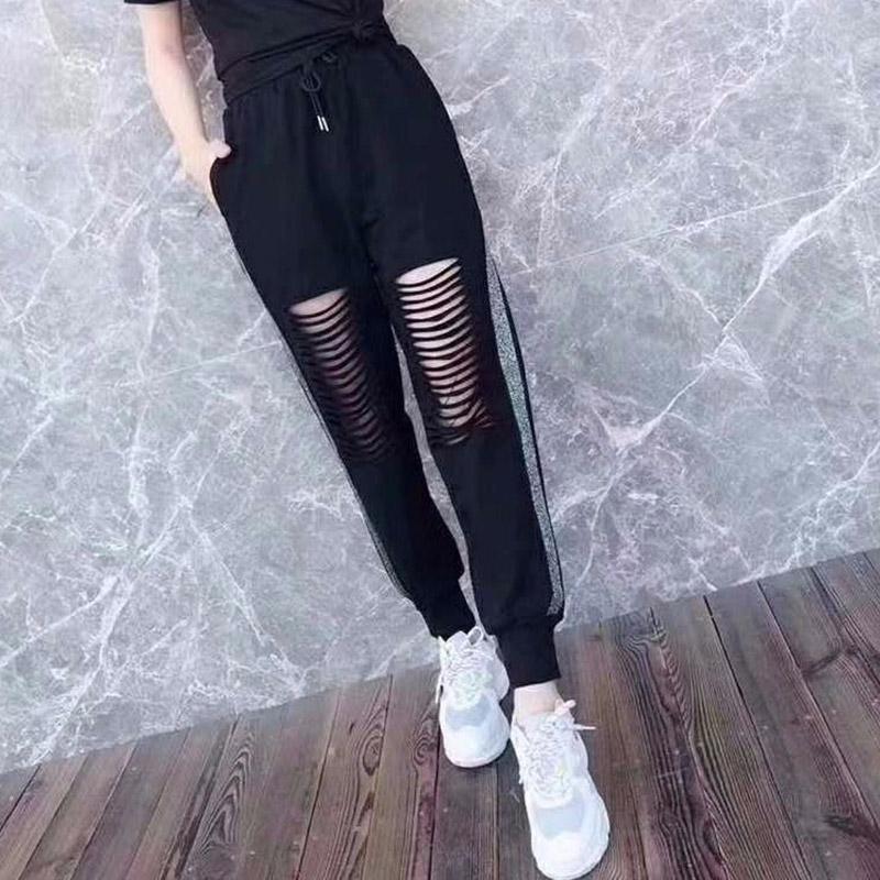 Spring and Summer Elastic Waistband Holes Are Thin Trousers Loose All-match Beam Sports Pants Women Casual Pants