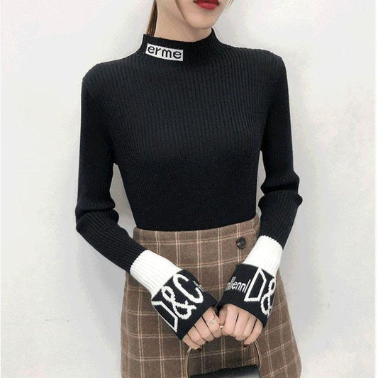Autumn and Winter Slim Knit Bottoming Shirt Casual Flared Sleeve Sweater Simple Sexy Female Top