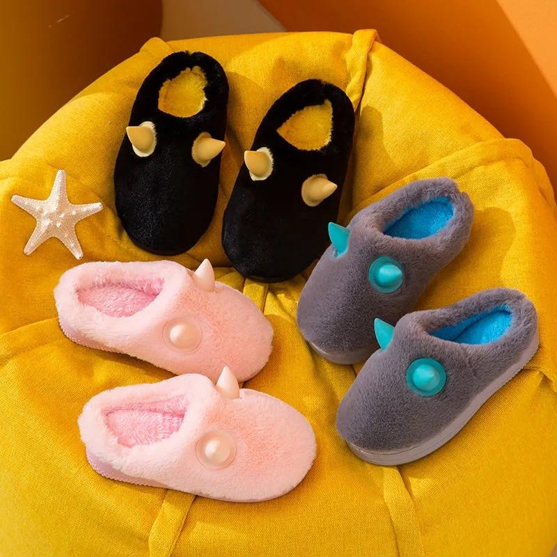 Children's Cotton Slippers Autumn Winter Indoor Warmth Non-slip Cute Baby Half-coated Slippers for Girls