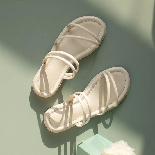 Sandals Female Summer Wear All-match Flat-bottomed Roman Sandals One Shoe Two Wear Beach Sandals Lightweight Non-slip