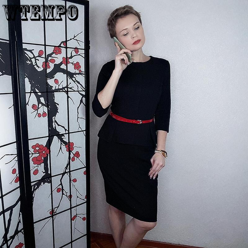 Vintage Elegant Wear To Work with Belt Skirt Suits Business Party Bodycon Office Career Women Dress