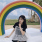 Short-sleeved Female Student Korean Loose T-shirt Summer Sweet Stitching Mesh T-shirt Round Neck Girlfriends Outfit