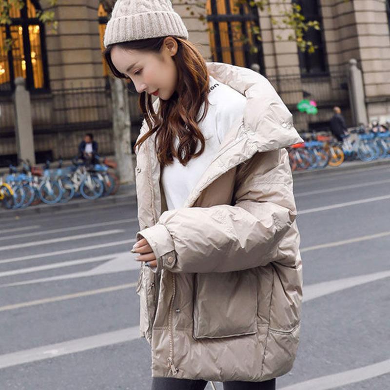 Women's Shiny Short Down Jacket Winter Korean Style Loose Quilted Jacket Casual Stand-collar Padded Jacket