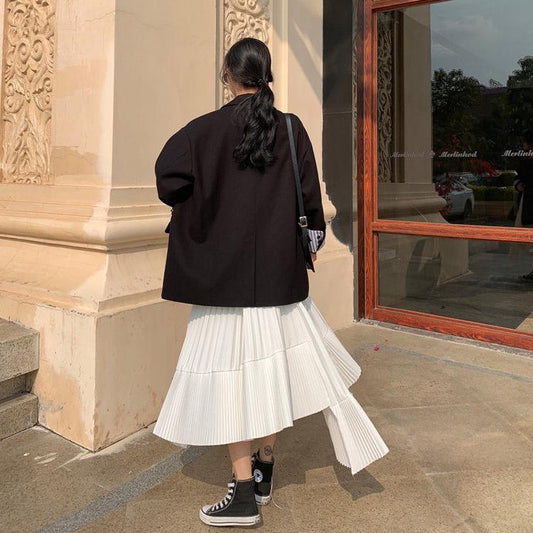 2020 High Waist Women Long Skirt White Pleated Skirts Casual Design Women Skirts Female Long Skirts