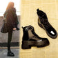 Women Ankle Boots Leather Unisex with Fur Women Martin Boots Warm Ladies Motorcycle Boots