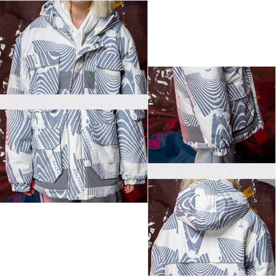 Winter Ladies Parka Coat Fashion Print Hooded Short Cotton Padded Parka Jacket