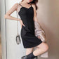 Women's Summer Elegant Temperament Short Dress with A-line Black Drawstring Dress