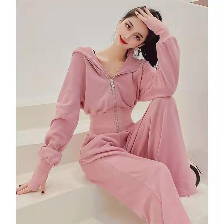 Sports Sweater Suit Women's Autumn Hooded Cardigan Coat Wide Leg Pants Two-piece Sports Sweater Jogging Trousers Casual Suit