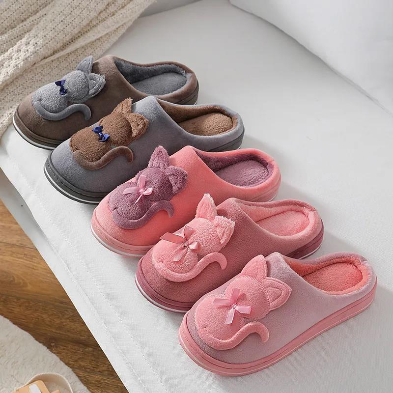 Men's and Women's Cotton Slippers Autumn and Winter Cute Cartoon Couple Bag with Indoor Fleece Warm Home Slippers