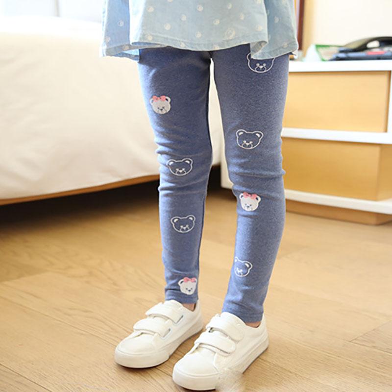 Girls Spring and Autumn Bear Print Leggings Korean Children's Pants Slim Stretch Pants Casual Pants