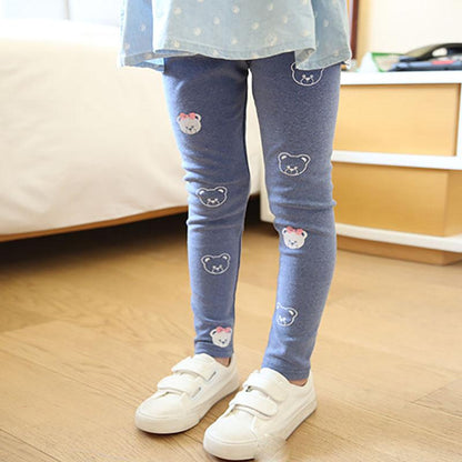 Girls Spring and Autumn Bear Print Leggings Korean Children's Pants Slim Stretch Pants Casual Pants