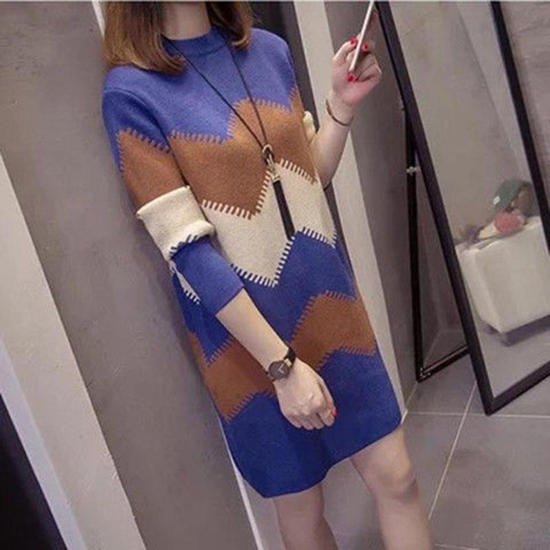Mid-length Pullover Sweater Women All-mach Loose Large Size Thick Knitted Sweater dress Autumn Winter