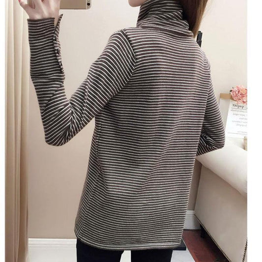 Striped Sweater Women's Long-sleeved Loose High-neck Bottoming Shirt