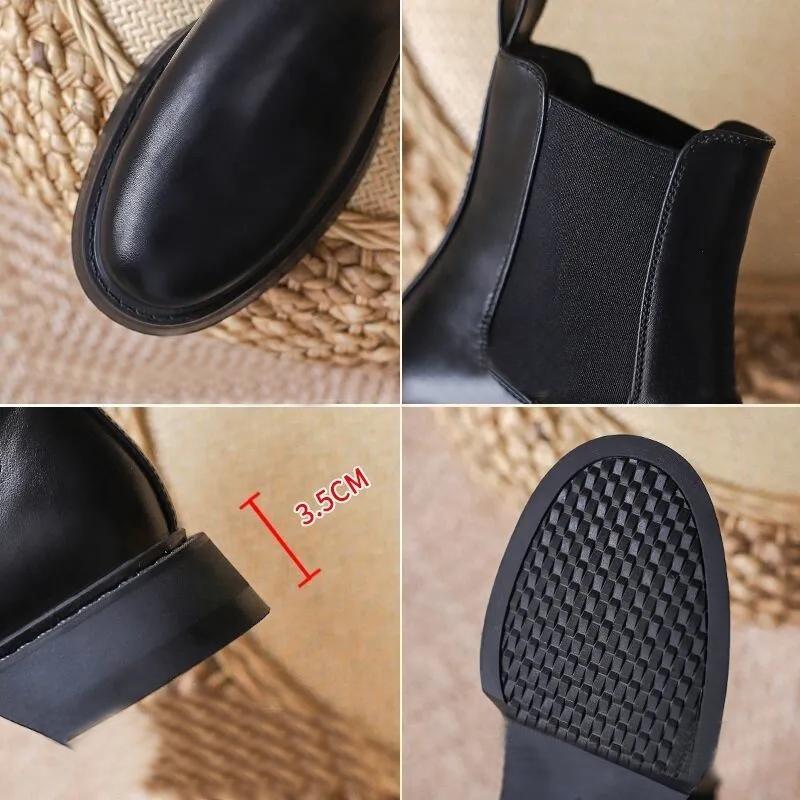 Chelsea Boots Soft Martin Boots Female Spring and Autumn Smoke Boots Low Boots Cigarette Round Head  Black Single Boots
