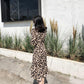 Women's Summer Leopard Print Mid-length Dress Lapel Long-sleeved Lace-up Ruffled Bohemian Beach Long Shirt