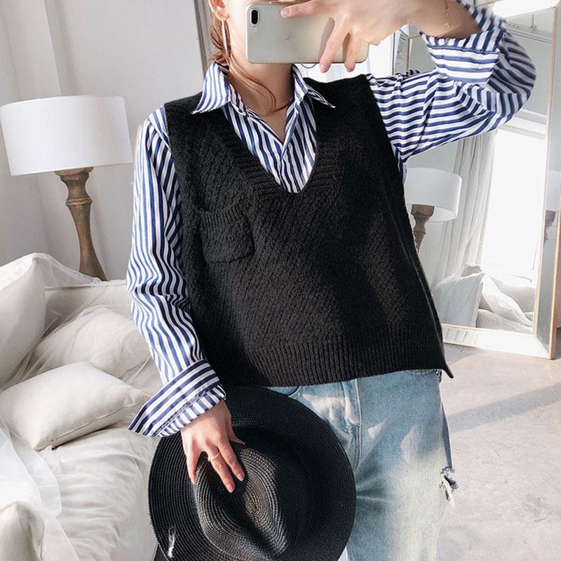 Spring and Autumn Sleeveless Waistcoat V-neck Knitted Vest Sweater Fashion Solid Color Women's Vest