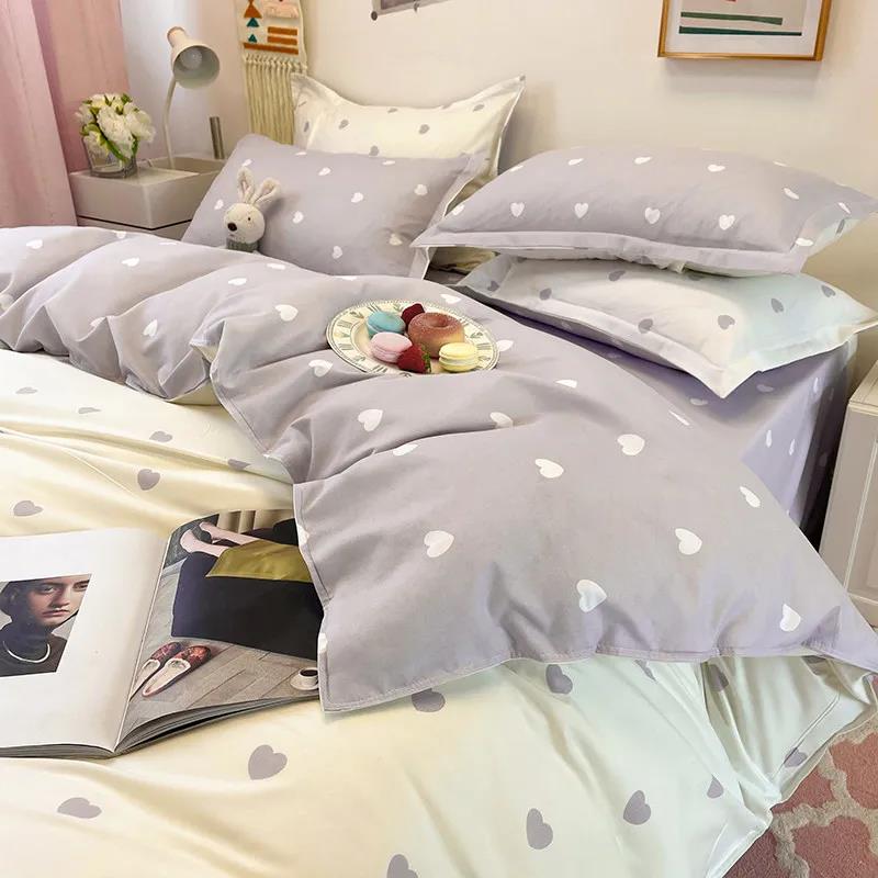 Four-piece Summer Ice Silk Bed Pure Cotton Skin-friendly Quilt Cover Sheet Student Dormitory Bedding Set 1.8m