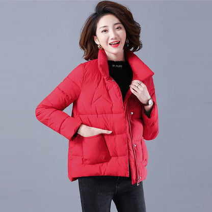 Omen's Short Padded Jacket with Padded Stand Collar Large Size Small Padded Jacket