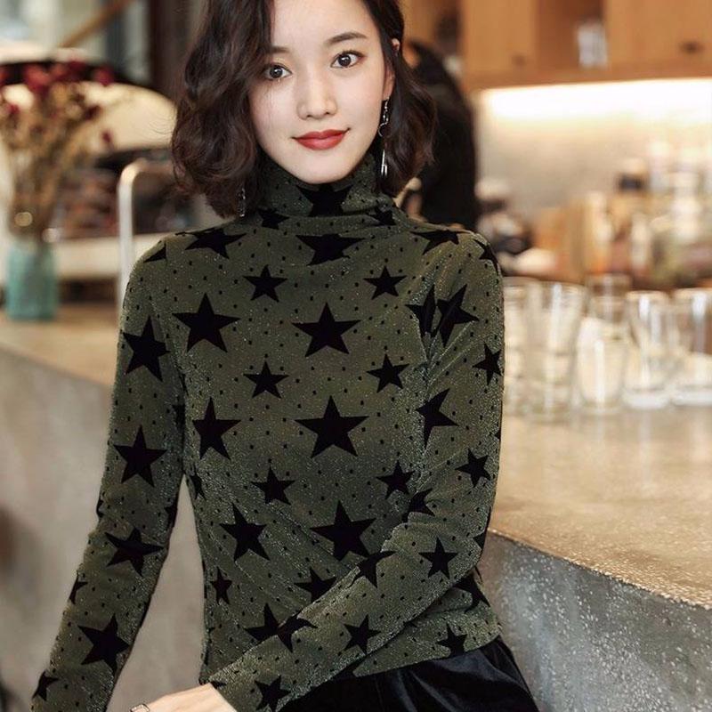 Women star printed Turtleneck pullover Sweaters Plus Size thicken velvet Sweaters slim winter