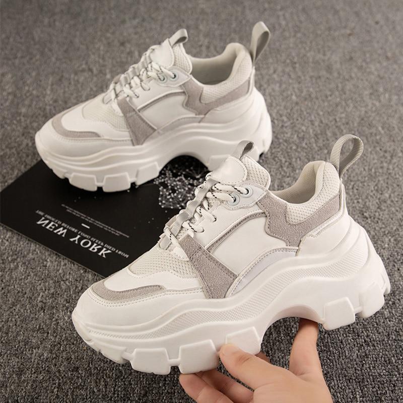Women's Chunky Sneakers Thick Bottom Platform Vulcanize Shoes Fashion Breathable Casual Running Shoe