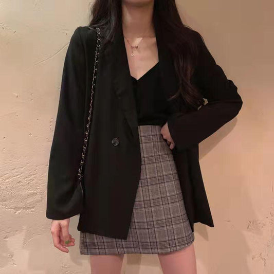 Loose Blazer Jacket Women's Autumn Korean Style Temperament Slim Top Professional Wear Suit Jacket Thin Long-sleeved Suit Jacket Solid Color Blazers