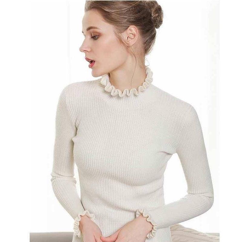 Solid Color Half Turtleneck Ruffled Sweater Knitted Bottoming Slim Sweater Autumn Winter